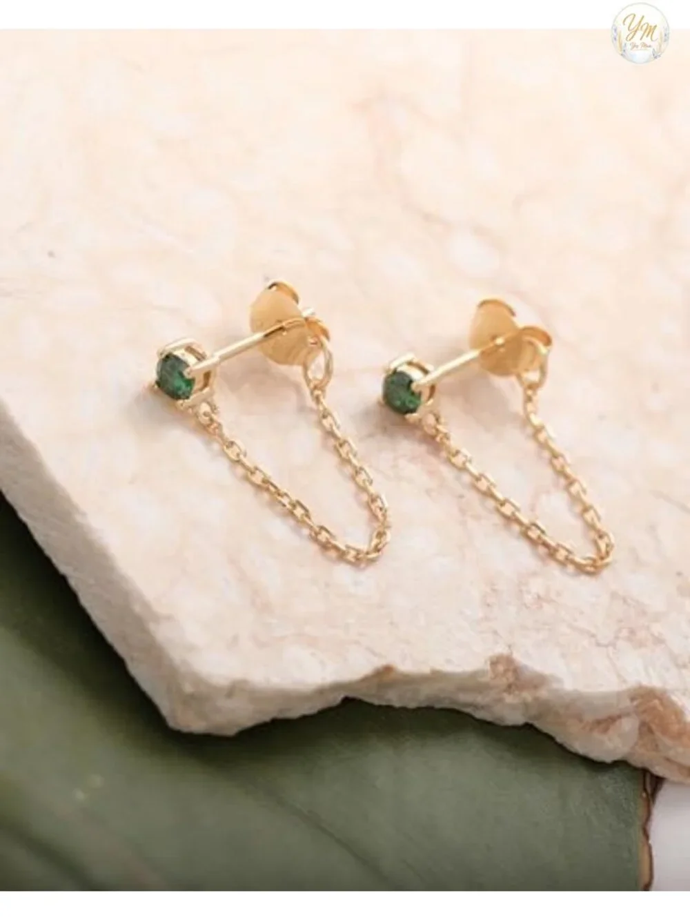 Sterling Silver 18K Gold Plated Cubic Zirconia Chain Drop Dangle Earrings